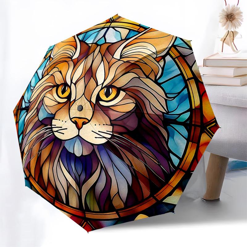 

1pc Stained Glass Cat Design Automatic Opening Folding Umbrella with 8-Bone Iron Frame, Suitable for Fans, Travel, Daily Use, Outdoor, Festive Gift.SS