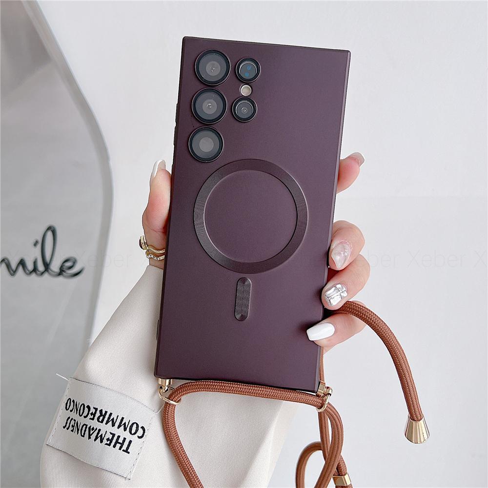 Lanyard Crossbody Necklace Magnetic Charge Case For Samsung S25 S24 S23 Ultra S22 S21 Plus S20FE 20 Matte Cover For Magsafe