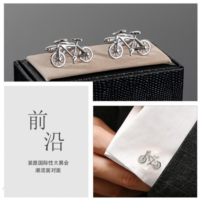 Electroplated Silver Metal Bicycle Shaped Cufflinks Men's French Shirt
