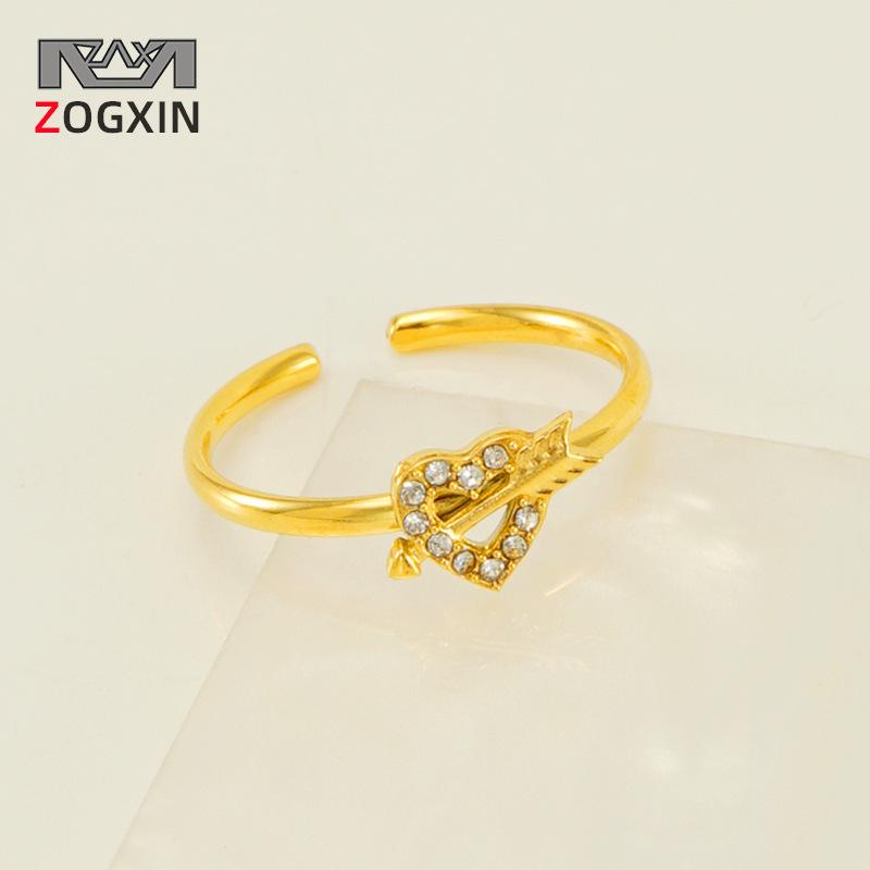 

Stainless Steel Heart Ring with Inlaid Diamonds - Adjustable Fit for Women One Size