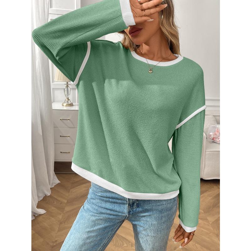 TIFICY Women's Fashion Casual Spring Autumn Solid Color Print Long Sleeve O-Neck Blouses & Shirts