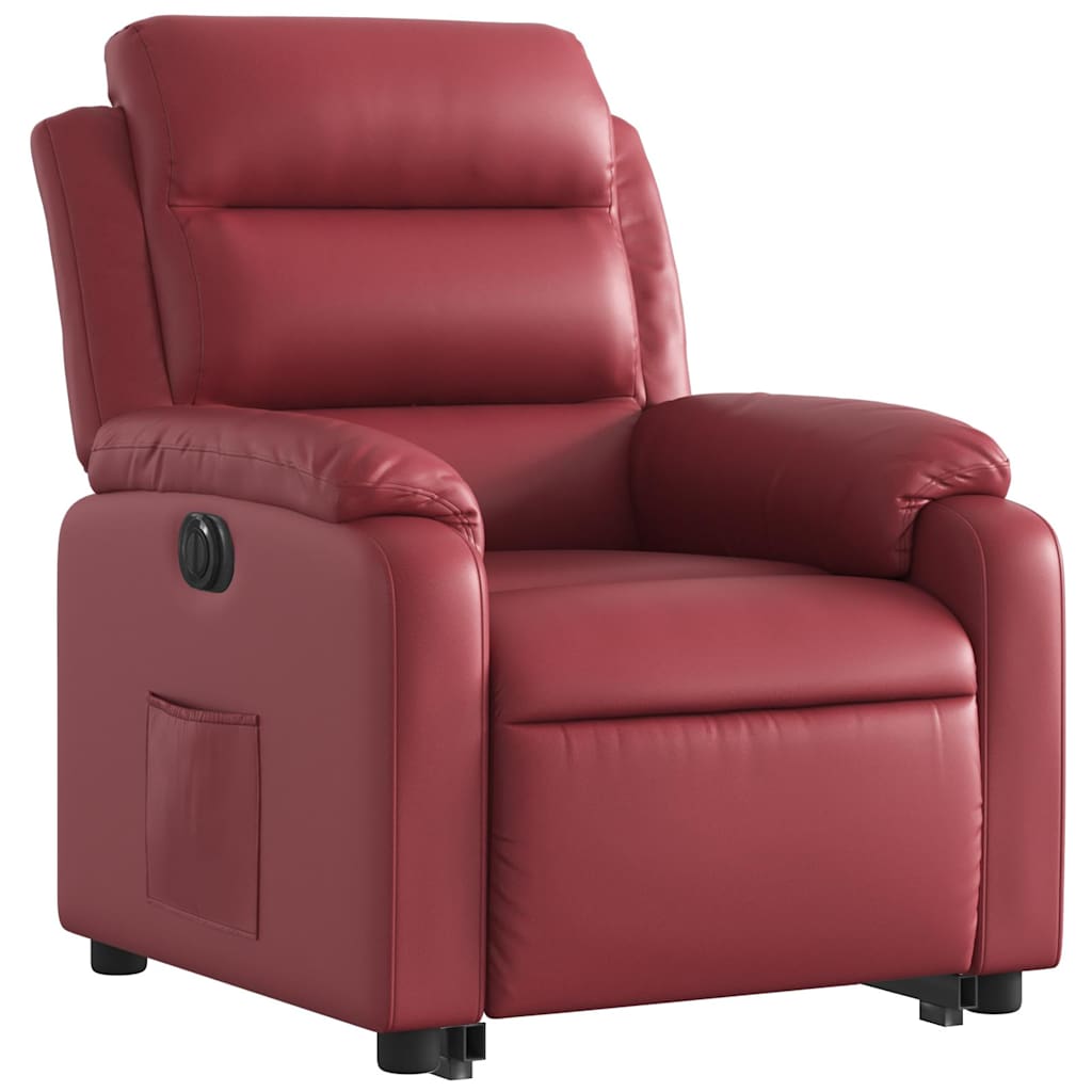 Electric Recliner Chair with Rising Function Burgundy Artificial Leather