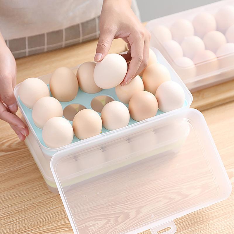 15 Grids Egg Storage Box Egg Carton PP Case Egg Box Tray with Lid Drawer Refrigerator Cases Compartment Storage Egg Rack Support