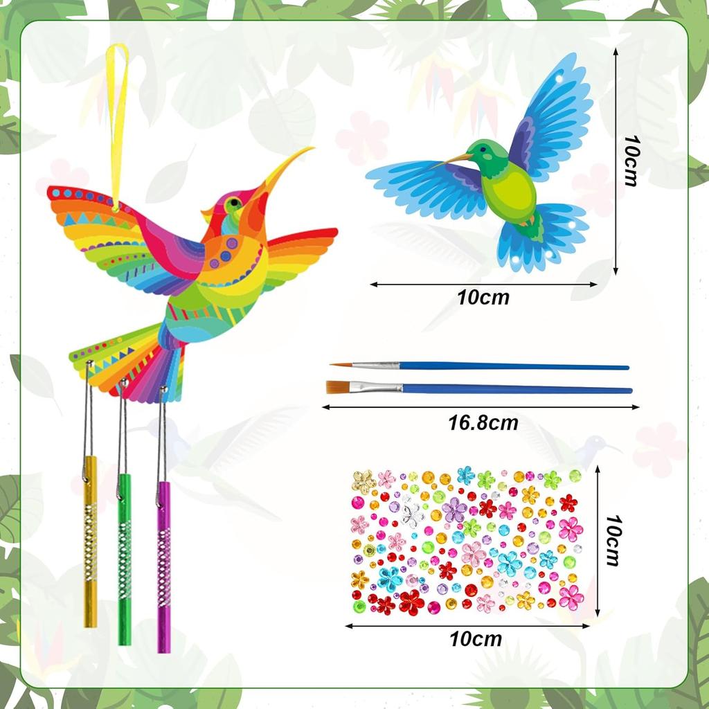 Fennoral 27 Pack Hummingbird Wind Chime Craft Kit for Kids Make Your Own Hummingbird Craft Wooden Ornaments for Girls and Boys DIY Crafts Activity