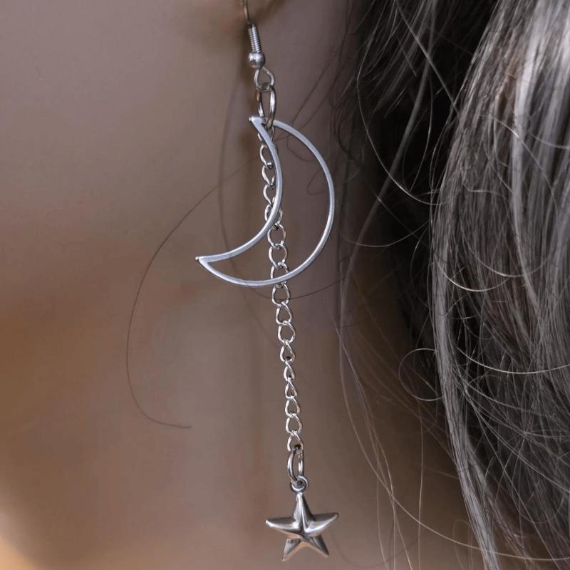 Goth Punk Style Moon Sword Long Earrings For Women Vintage Jewelry Gift Accessories