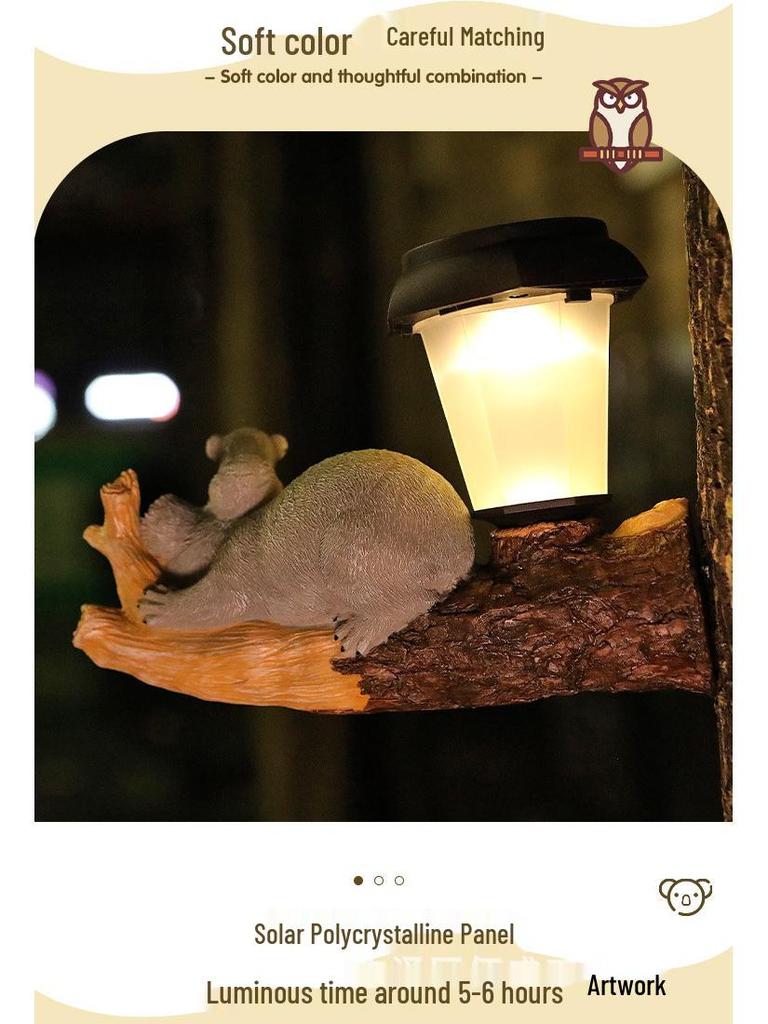 Solar LED Courtyard Lights: Tree Hanging Koala, Owl, and Parrot Garden Ornaments