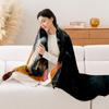 1pc Abstract Galloping Horse Print Fleece Blanket - Thick Plush All-Season Bedspread with Black White Gray Blue Green Orange