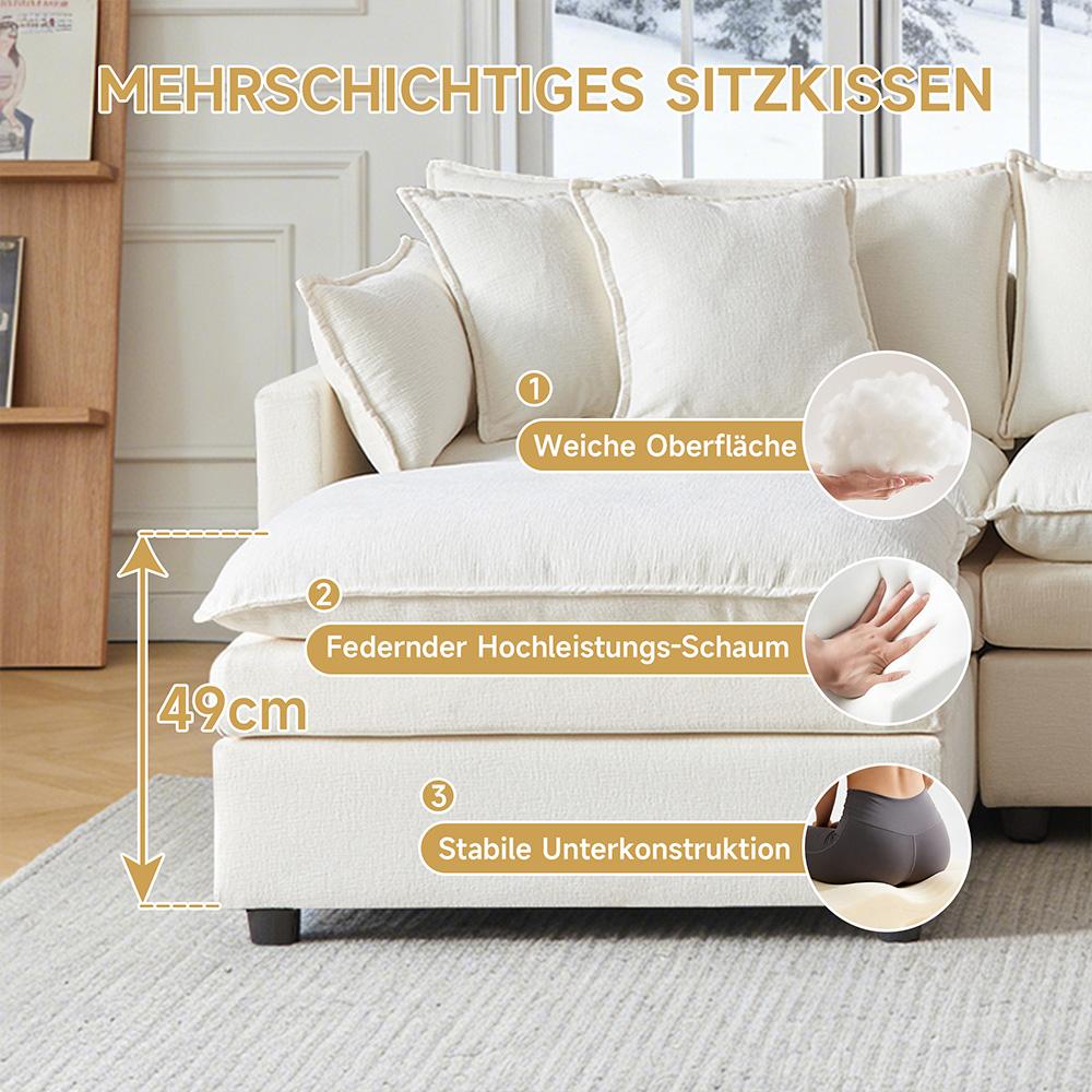 Ultra-weiches Modulsofa, aus Chenille und Massivholz, schneller Aufbau