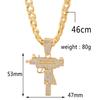 Einzigartiger Mode Große Waffe Iced Out Anhänger Cuban Link Kette Halskette, Silber/Gold Plated Hip Hop Iced Out Schmuck für Damen Party