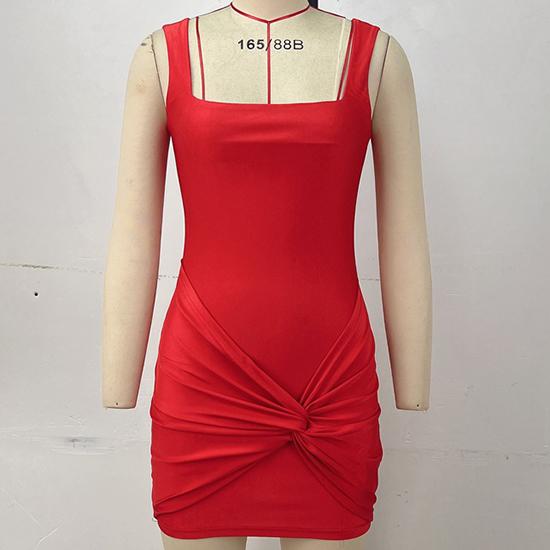 

Юбка-жилет Европейская и американская модная женская юбка с квадратным вырезом без рукавов облегающая элегантная витая темпераментная облегающая короткая юбка S красный