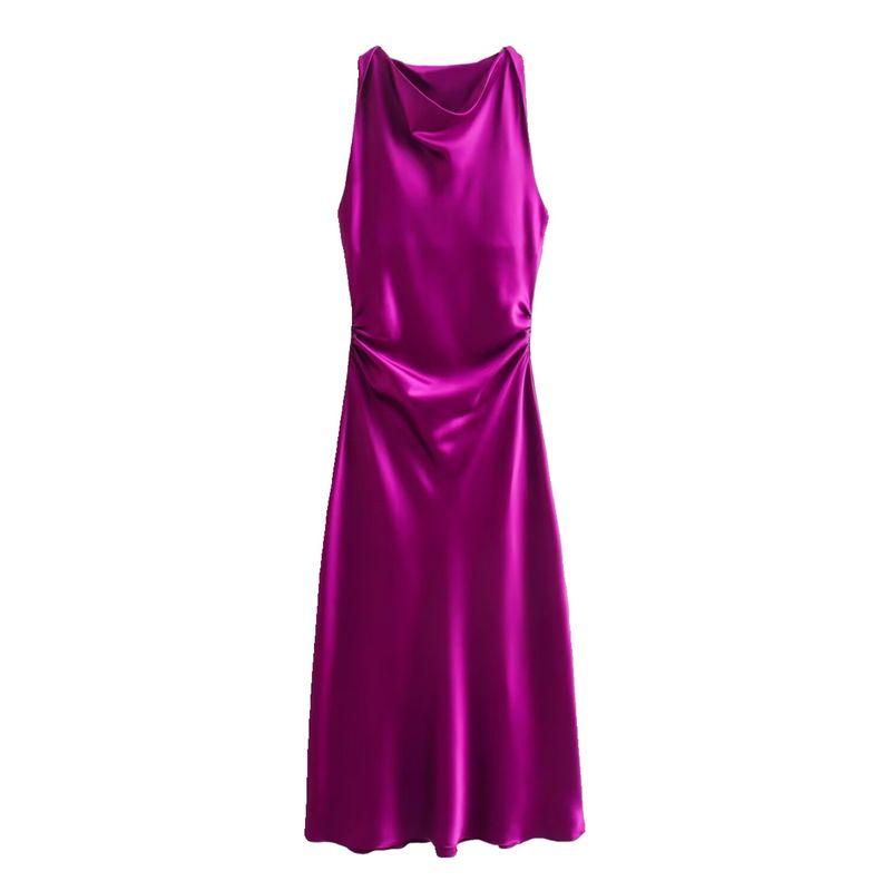 Women's New Fashion Wind Silk Satin Midi Skirt Dress