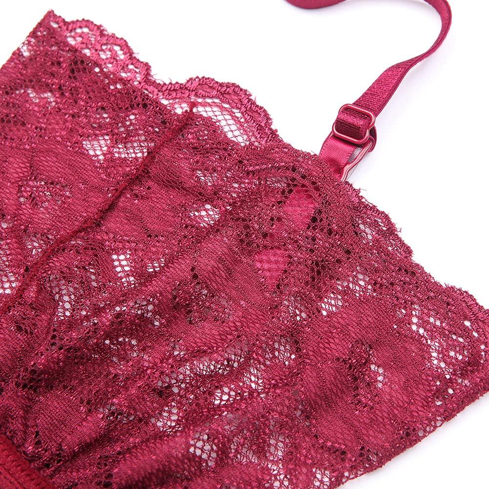 code lingerie sexy garter temptation set [Sexy 1701] Women's 4-piece set, bra, shorts, belt, stockings, (SV399-75D-Red)