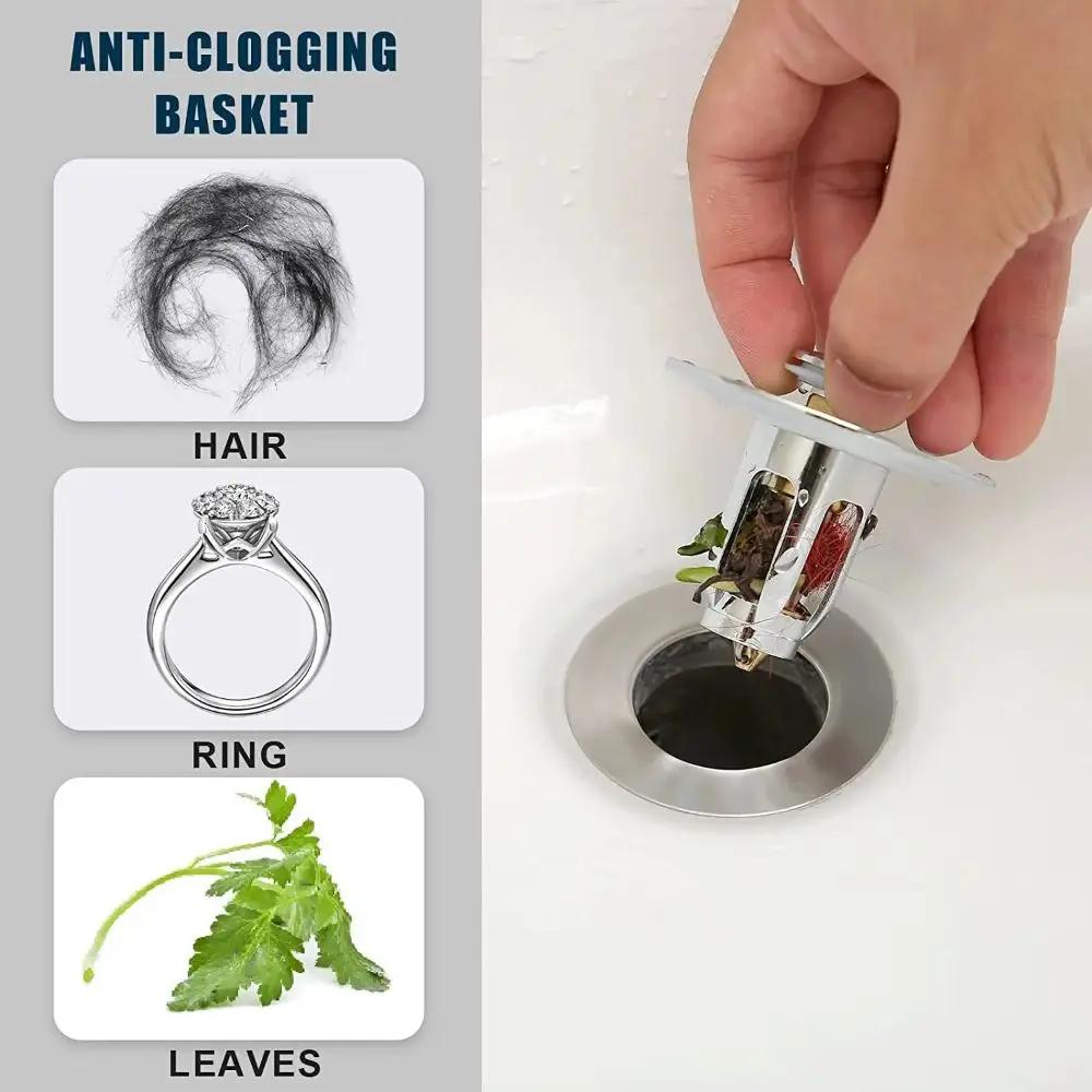 With Anti-clogging Basket Wash Basin Bounce Drain Filter Hair Catcher Universal Sink Drain Stopper Sink Pop-Up Drain Plug