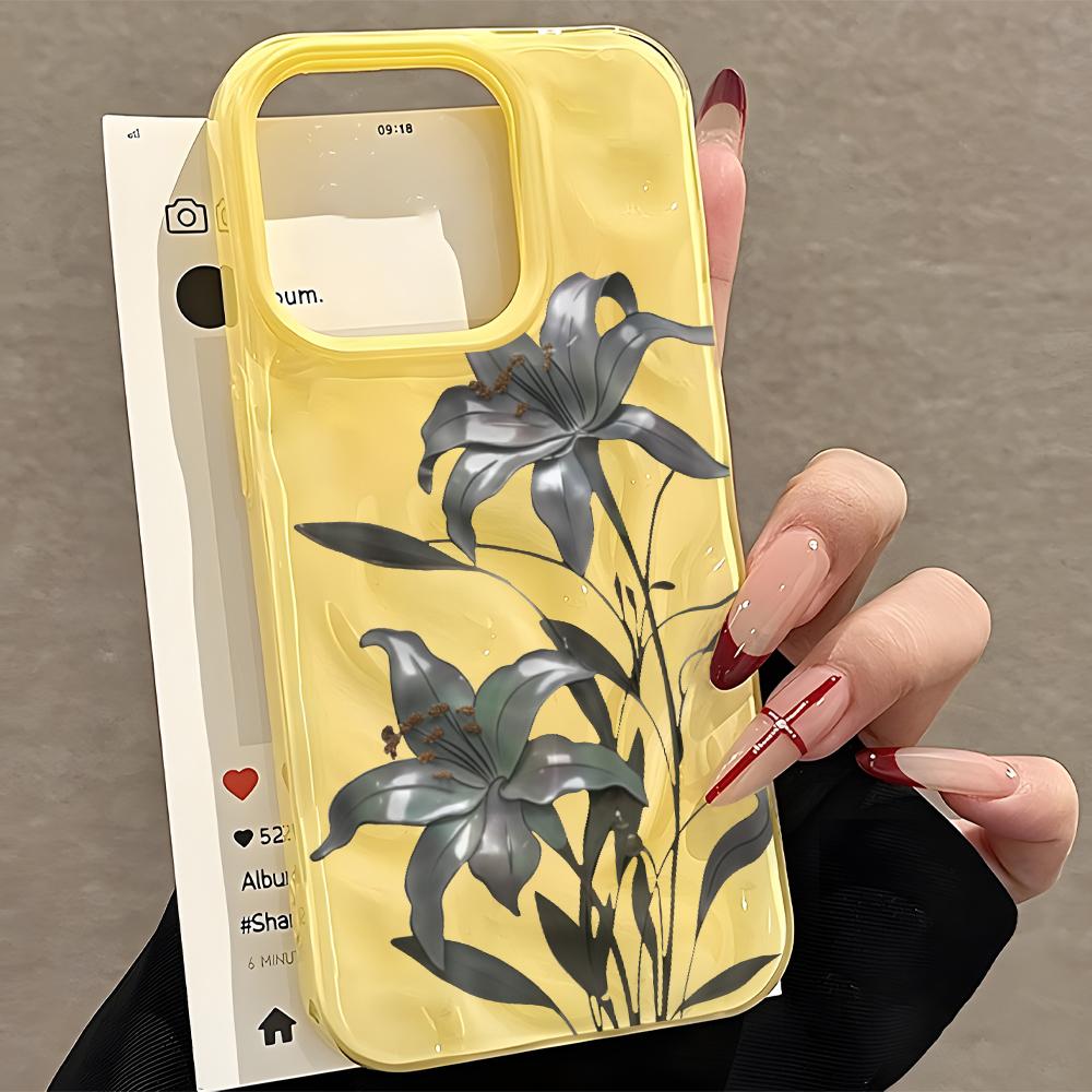 Vintage Dark Lily Flower Pattern Wave Texture Phone Case For iPhone 11 12 13 14 15 16 17 Pro Max 14 15 Plus Air Soft Back Cover