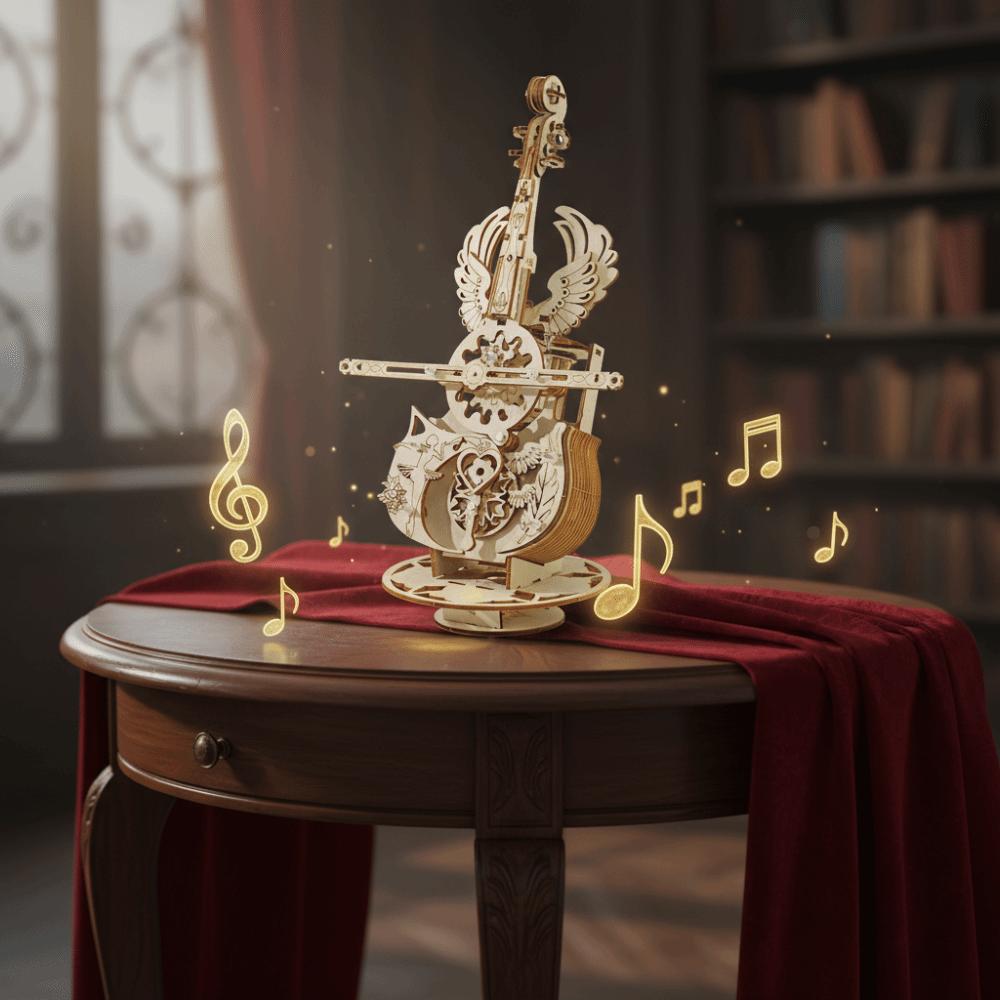Wooden Material 3D Puzzle Graffitiable Music Box For Kids Wooden Cello Model For Adults