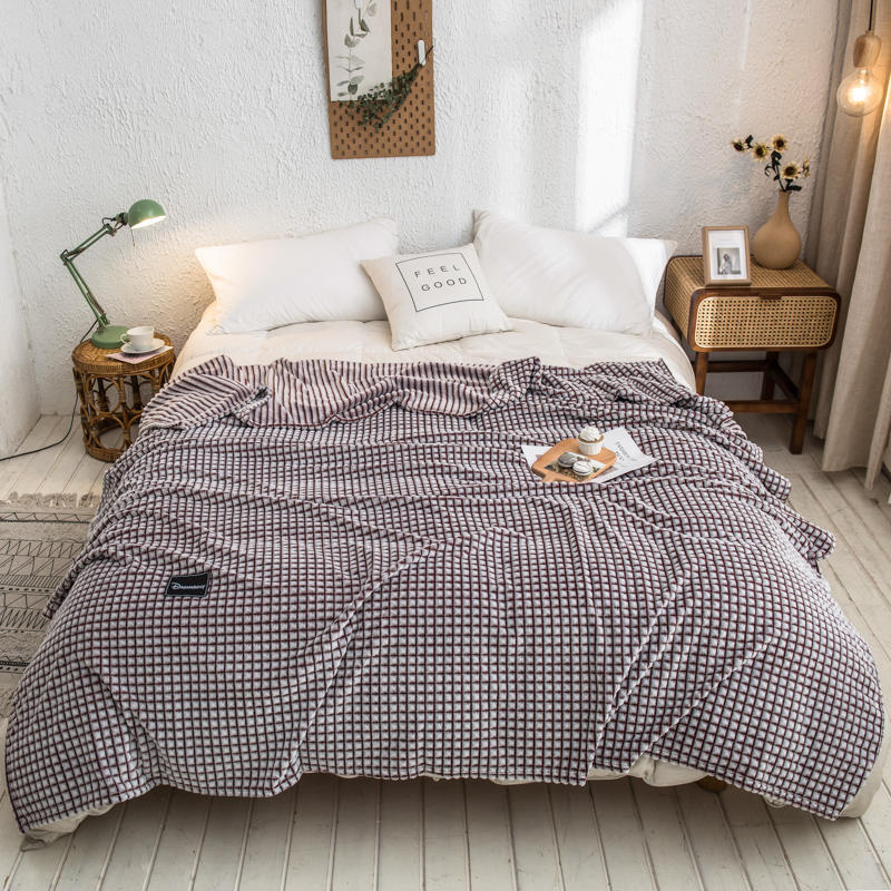Plaid for Beds Coral Fleece Blankets Gray Color Plaids Single/Queen/King Flannel Bedspreads Soft Warm Blankets for Bed