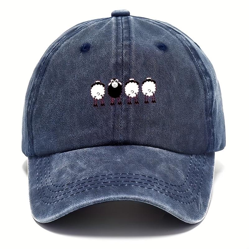 Vintage Baseballkappe Verstellbar Vintage Gewaschen Herren Baseballkappe Cartoon Schaf Druck Outdoor Sport Freizeitkleidung