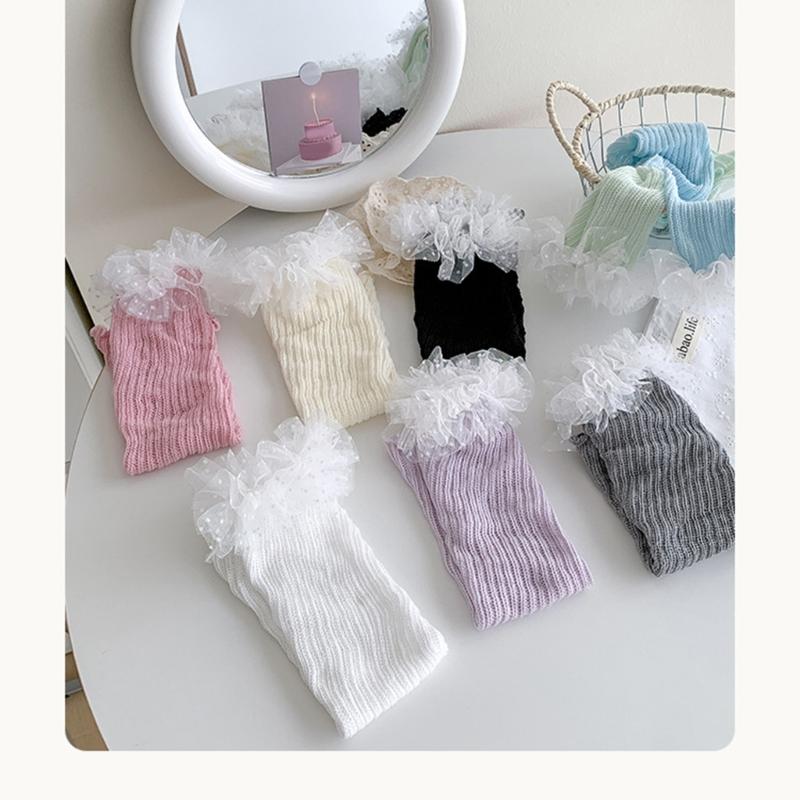 Breathable Cotton Lace Socks for Kids Age 3-13 Years Soft & Comfortable Elastic Leg Warmer with Dot Tulle