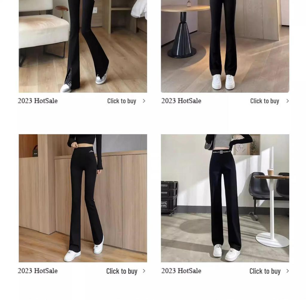 Women's Spring/Autumn Black High-Waisted Elastic Slimming Bell-Bottom Micro-Flare Pants