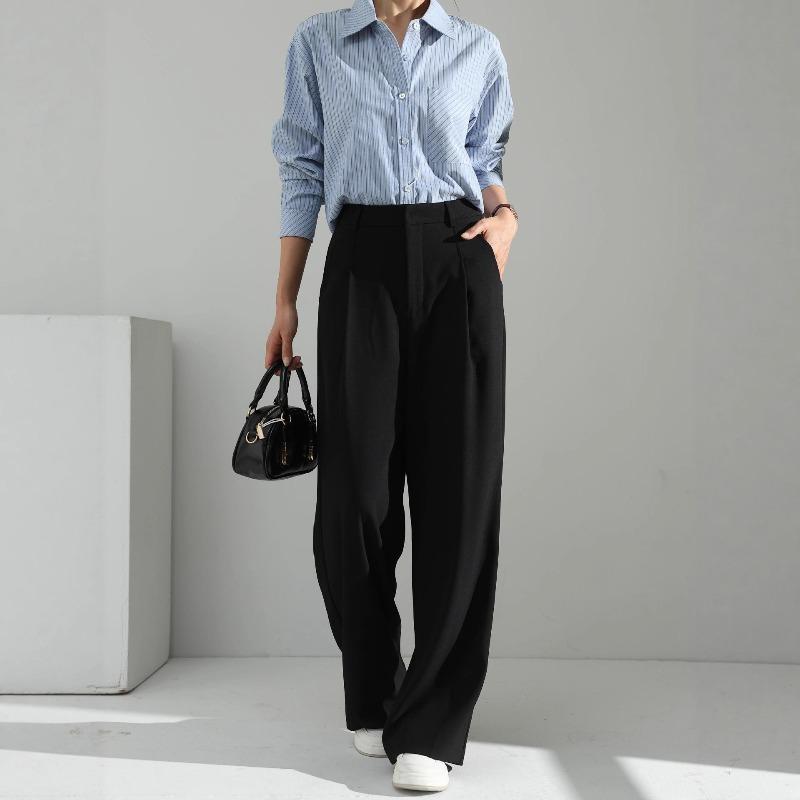 Ai Xuan, Black Loose-fitting Wide-leg Pants, Autumn Pants, Women's Summer High-waisted Commuting and Thin Suit Pants.