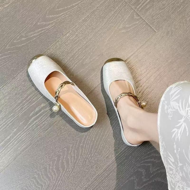 

Single shoes new autumn bag head half drag women s inner height increase thick heel Mary Jane slippers 35