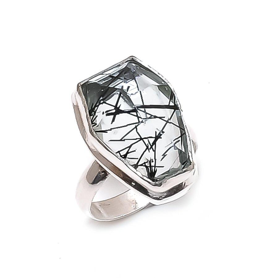 

Натуральный Черный Рутил Драгоценный Камень 925 Стерлинговое Серебро Ювелирное Кольцо Размер 8 q9J06