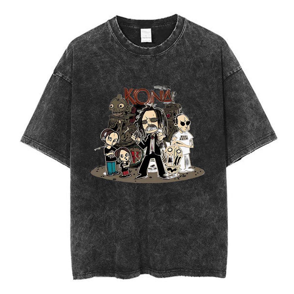 Korn Follow The Leader 20Th Anniversary Washed T Shirt Metal Gothic Rock Band T Shirts Men Vintage Oversized T-shirt