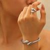 2-teiliges kreatives Metall-Durchbruch-Blatt-Armreif- & Ring-Set für Damen