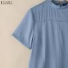 ZANZEA Women Casual Stand Collar Summer Short Sleeve Dress