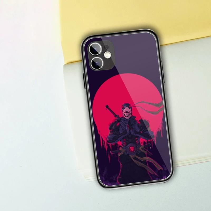 Samurai-Maske Handyhülle für iPhone 14 13 12 11 XS X 8 7 6 Plus Mini Pro Max SE 2022 Schwarze PC TPU Glas Handyhülle
