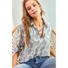 Women's Multi Leaf Patterned Folded Sleeve Viscose Shirt