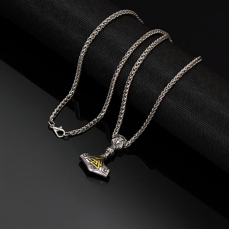 Two-color Thor's Hammer Necklace Mythological Pendant, Sweater Chain Hoodie Chain Accessory