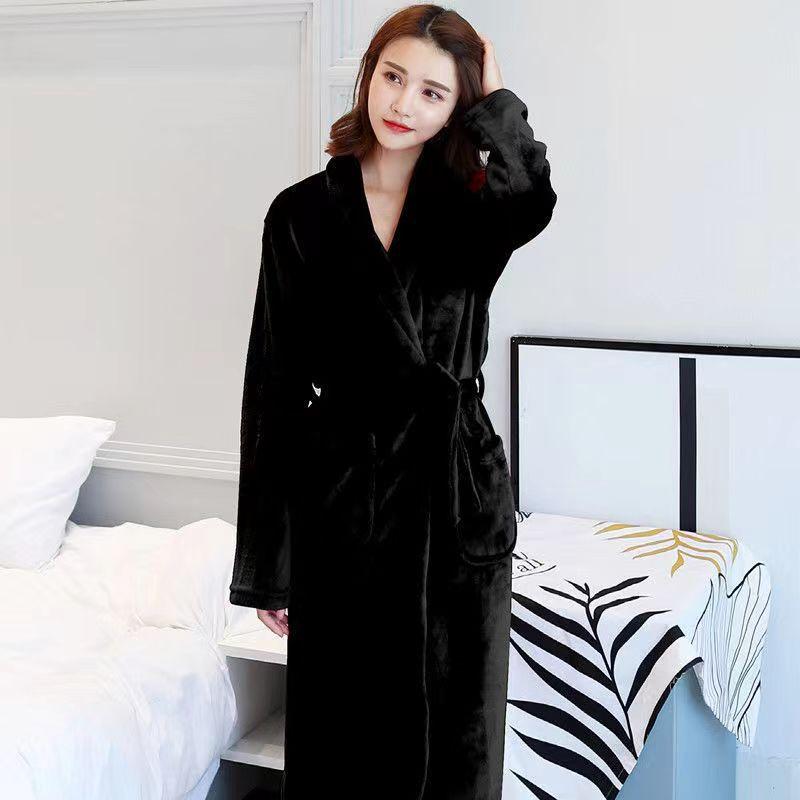 Men's Mid-Length Plush Coral Fleece Flannel Bathrobe for Autumn/Winter
