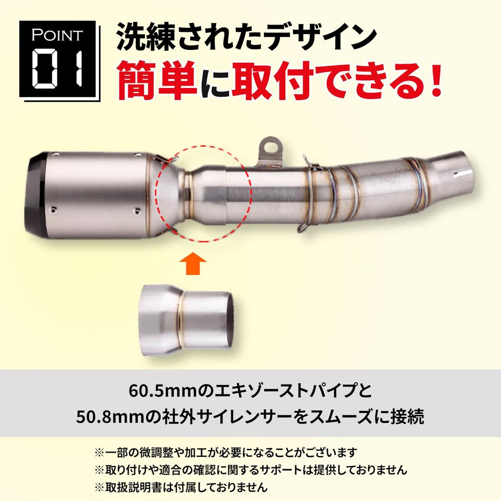 Lezalic Conversion Adapter for Motorcycle Mufflers (Outer Diameter 2.4 Inches (60.5 Mm) To Silencer