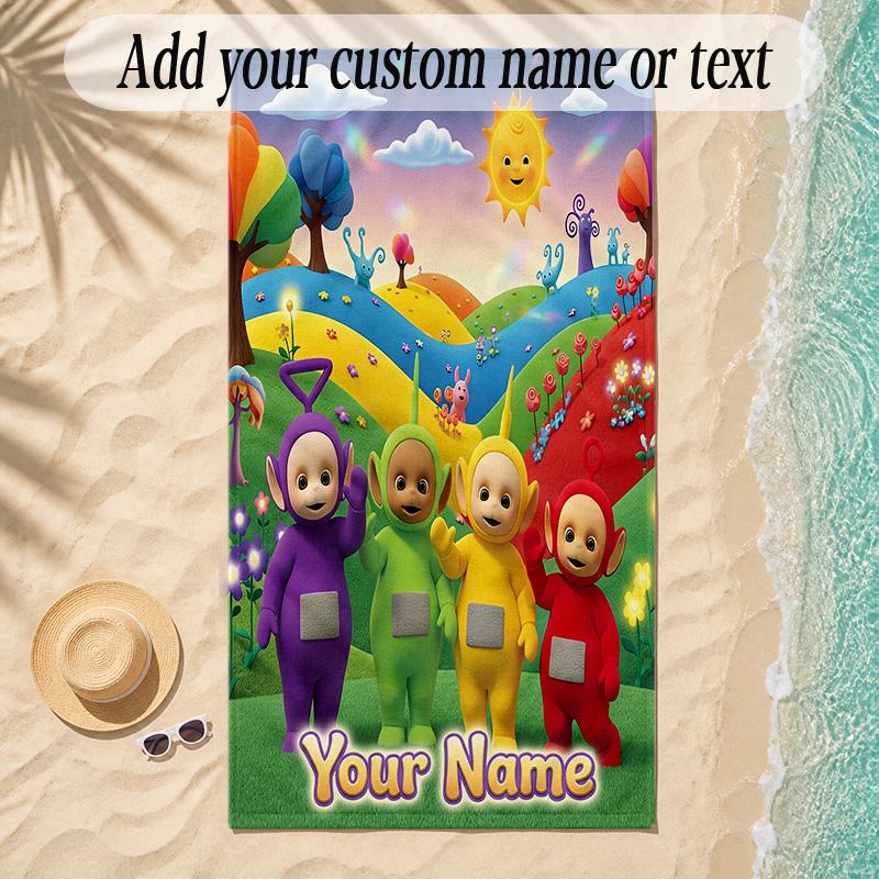 Beach TowelTeletubbies Custom Name Text Personalized Soft Towel for Beach Pool Indoor Home Decor Gift