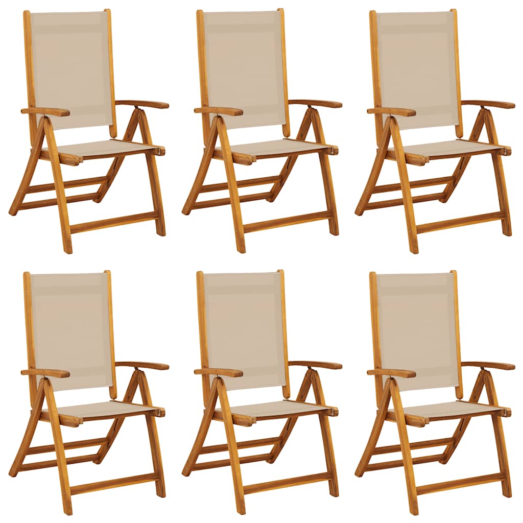 Vidaxl Folding Garden Chairs, 6 Pcs., Acacia Wood and Textilene