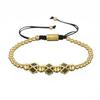 Men's Copper Bead Bracelet with Zirconia Crown and Adjustable Woven Design