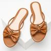 Fashion Elegant Pointed Toe Bow Narrow Band Flat Slippers Women Sexy Open Toe Non-slip Large Size Flat Shoes Comfort Vacation Beach Shoe
