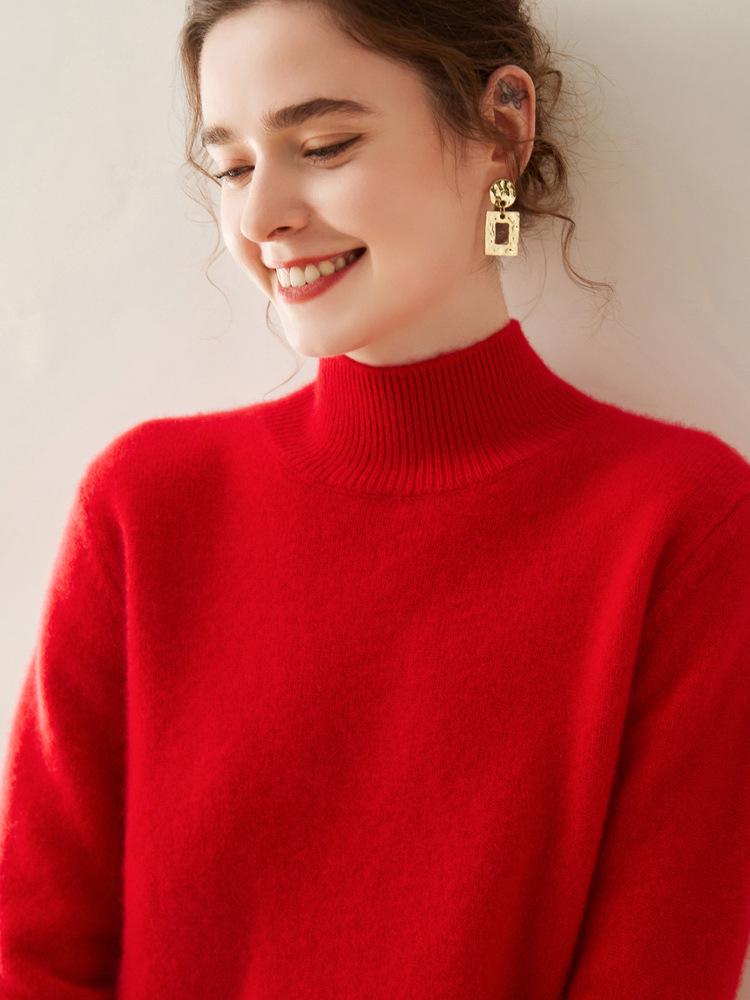 Women's Cashmere Half-High Collar Sweater - Thickened Wool Knit Base Layer for Autumn/Winter