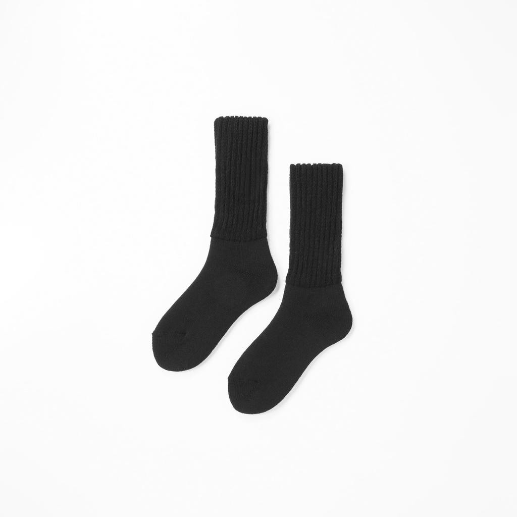 [Thermos] &ONDO Warm Fleece Lined Room Socks, Mid-Length, 22-25cm, Black - Thermal Insulation for Winter Cold Protection, Warm Cozy Socks