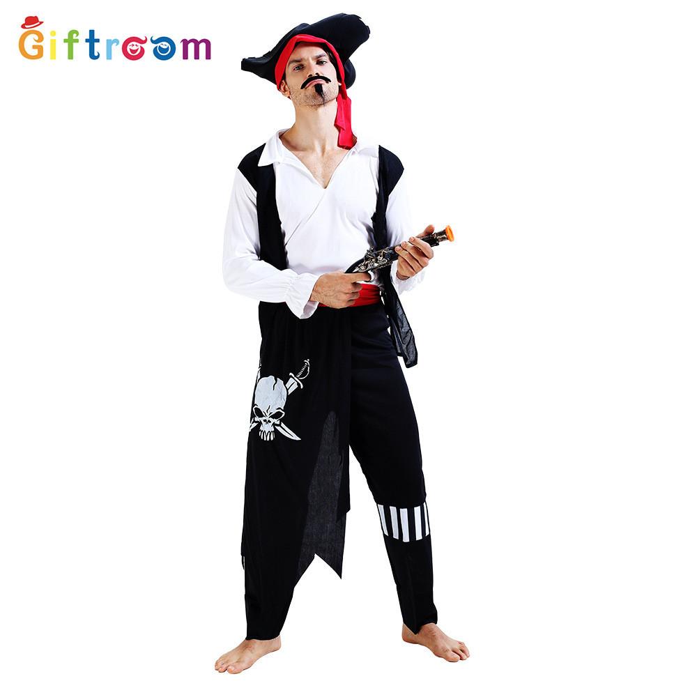 

Пиратский костюм исключительный для мужчин с яркой деталью в виде черепа, идеальный для косплея и вечеринок на Хэллоуин