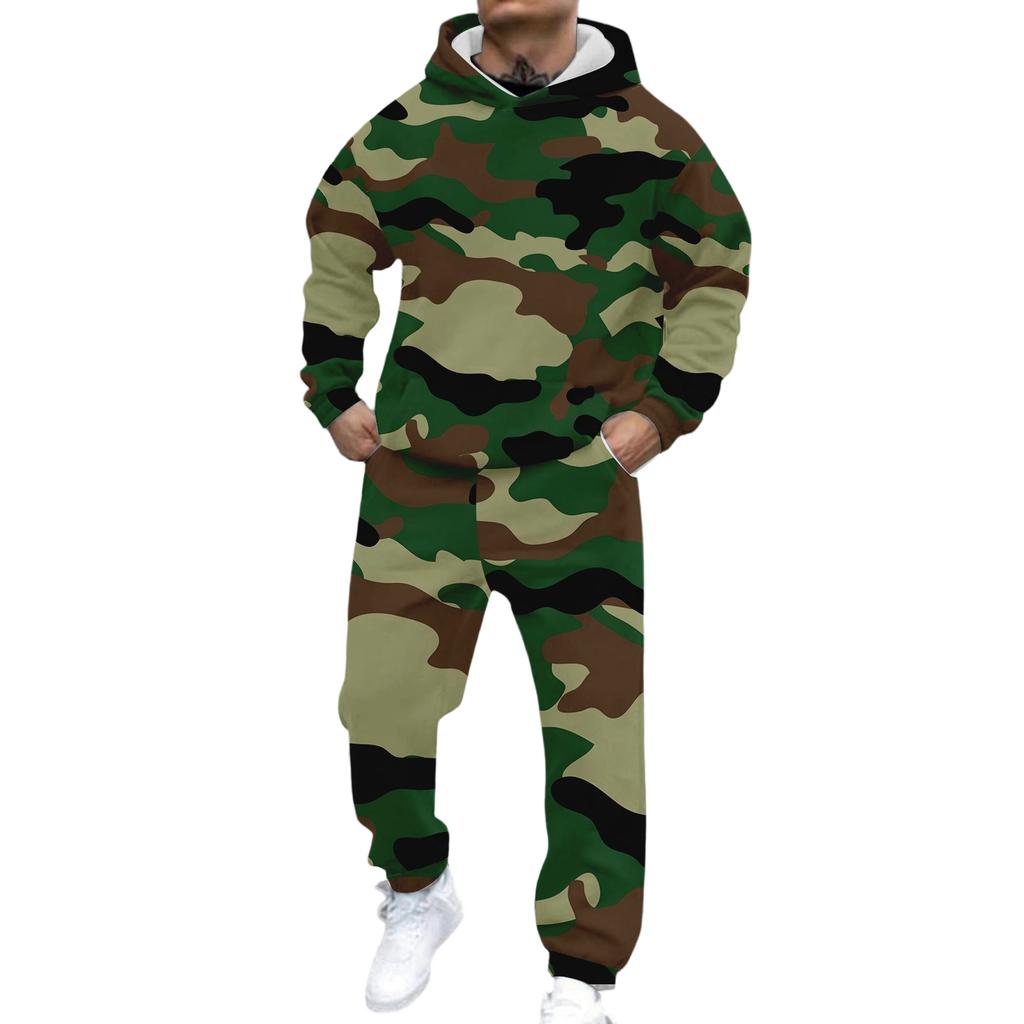 Herren Casual und personalisiert bedrucktes Langarm-Kapuzensweatshirt, Herren Sport-Sweatshirt und Sweatpants zweiteiliges Set