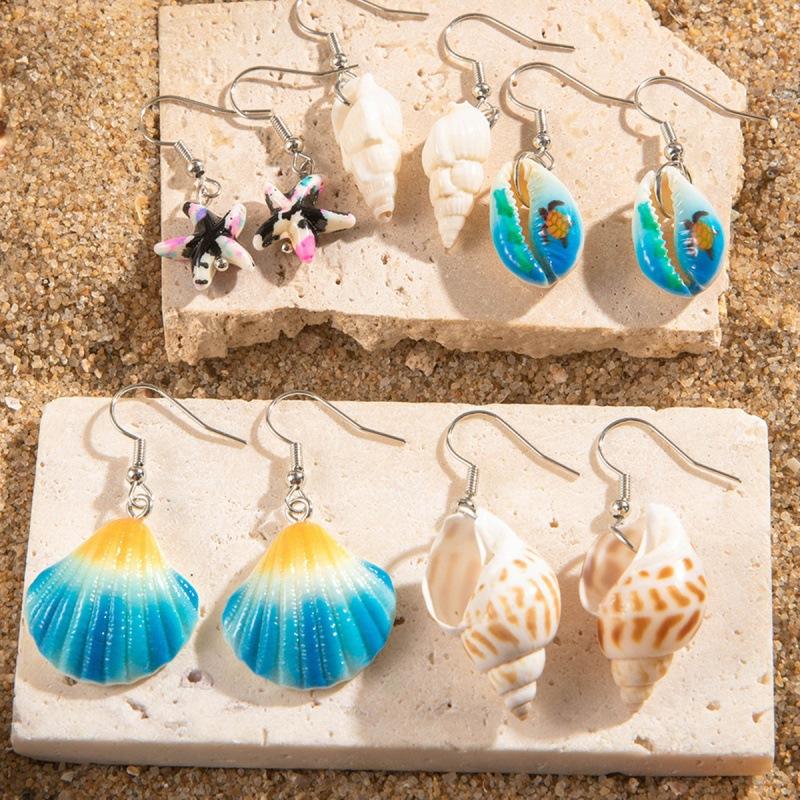 Bohemian Shell Starfish Earrings Set Beach Wind Conch Scallop Earrings Earrings Accessories Women
