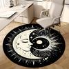 Black White Moon Sun Round Rug Nonslip Area Rug Office Chair Mat Carpet Perfect For Bedroom Living Room Office Easy Clean Aesthetic Home Decor
