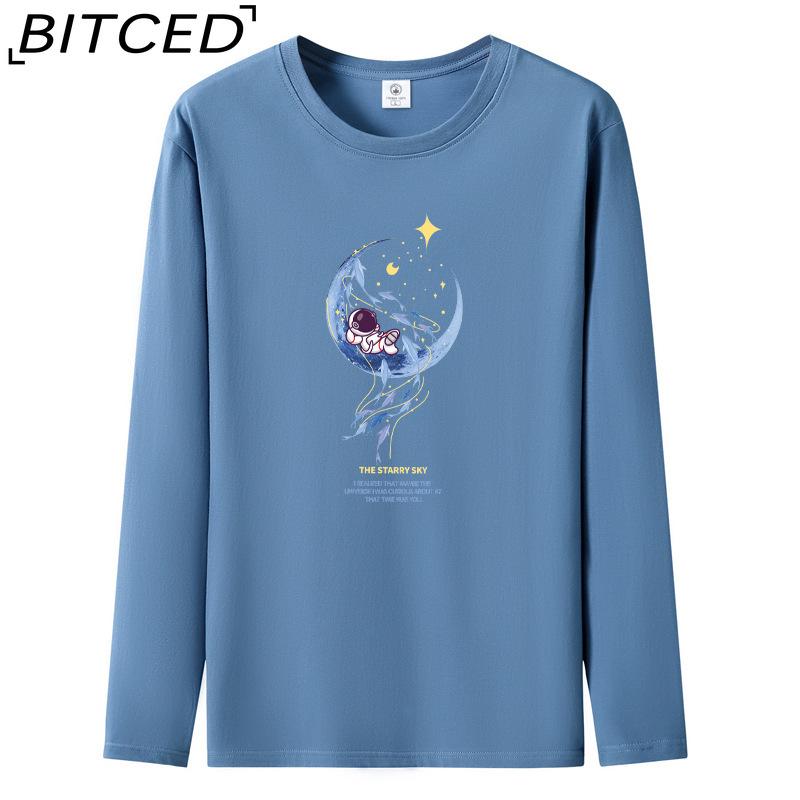 BITCED Мужская футболка с длинными рукавами, облегающая, весна-осень, универсальная рубашка с круглым вырезом