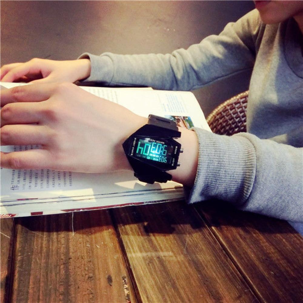 Gift Colorful Backlight 12/24H System Cool Calendar Stopwatch Alarm Electronic Watch