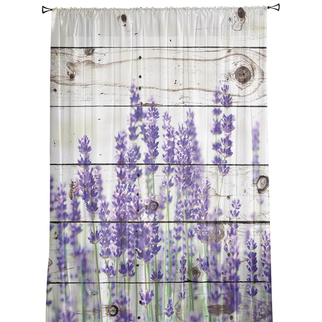 Lila Blumen-Lavendel-Tüll-Fenstervorhang für Wohnzimmer, moderner transparenter Vorhang für Schlafzimmer, Küche, Vorhänge nach Maß