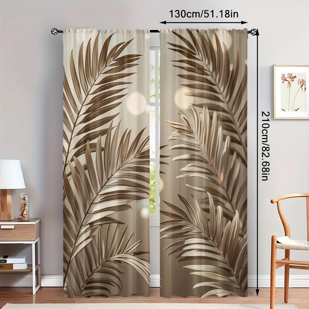2PCS Digital Printed Curtains, Brown Leaves Autumn Botanical Fall Foliage, Window Drapes for Living Room Bedroom Home Decoration