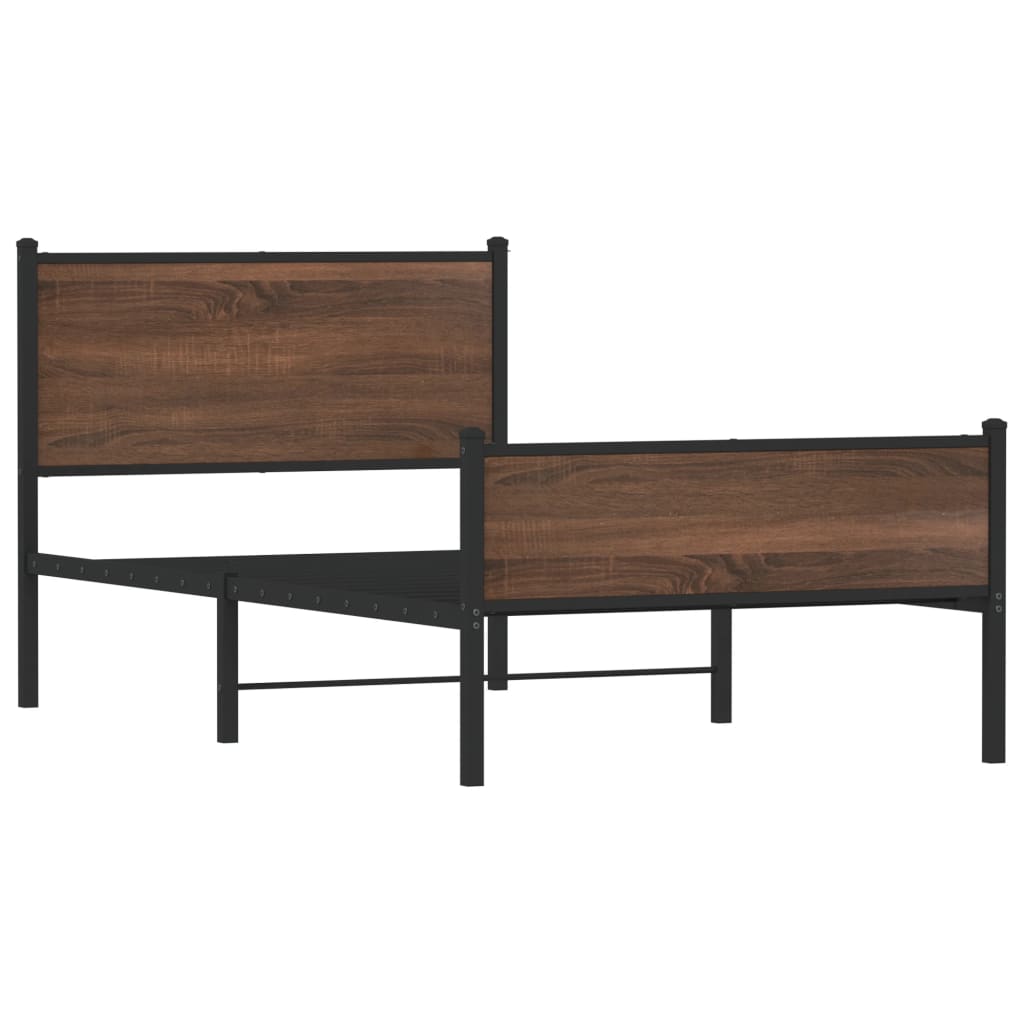 Metal Bed Frame Without Mattress Oak Effect 100 X 190 Cm