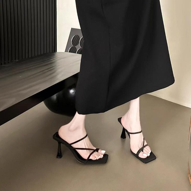 Summer Women's High Heels Non Slip Womens Shoes Open Toe Party Shoes Fashion Square Toe Women Slippers Luxury Chanclas De Mujer